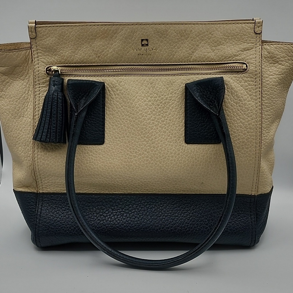 Kate Spade Chic Purse Leather Navy & Cream Large Tote/purse - Picture 2 of 8